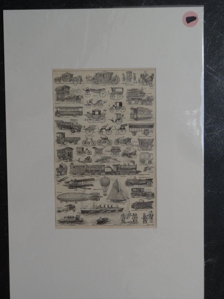 litho voertuigen koetsen, trams, treinen, auto's jaren 20, Antiek en Kunst, Kunst | Litho's en Zeefdrukken, Origineel, Verzenden