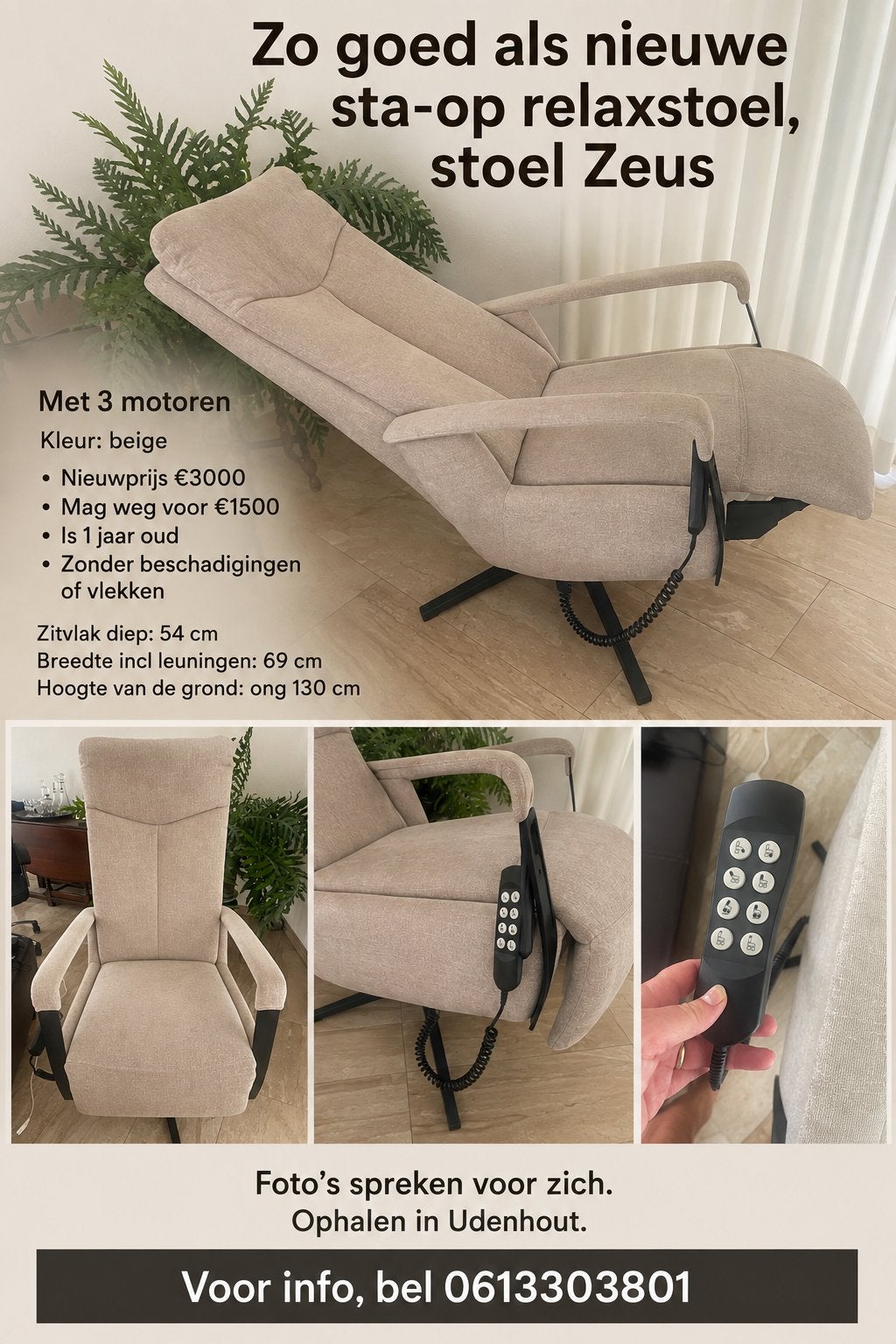 Zo goed als nieuwe sta-op relaxstoel, stoel Zeus, Huis en Inrichting, Ophalen, Overige kleuren, Zo goed als nieuw, Eén
