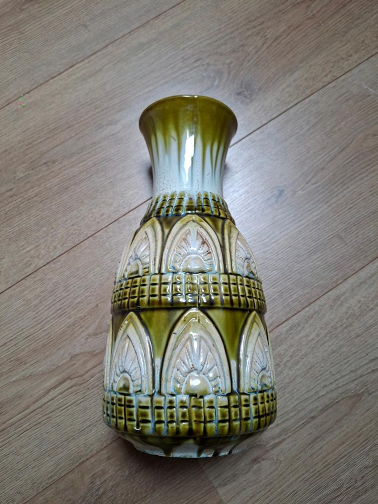 Vintage West Germany Keramiek Vaas 1482/30 - Groen, Ophalen of Verzenden
