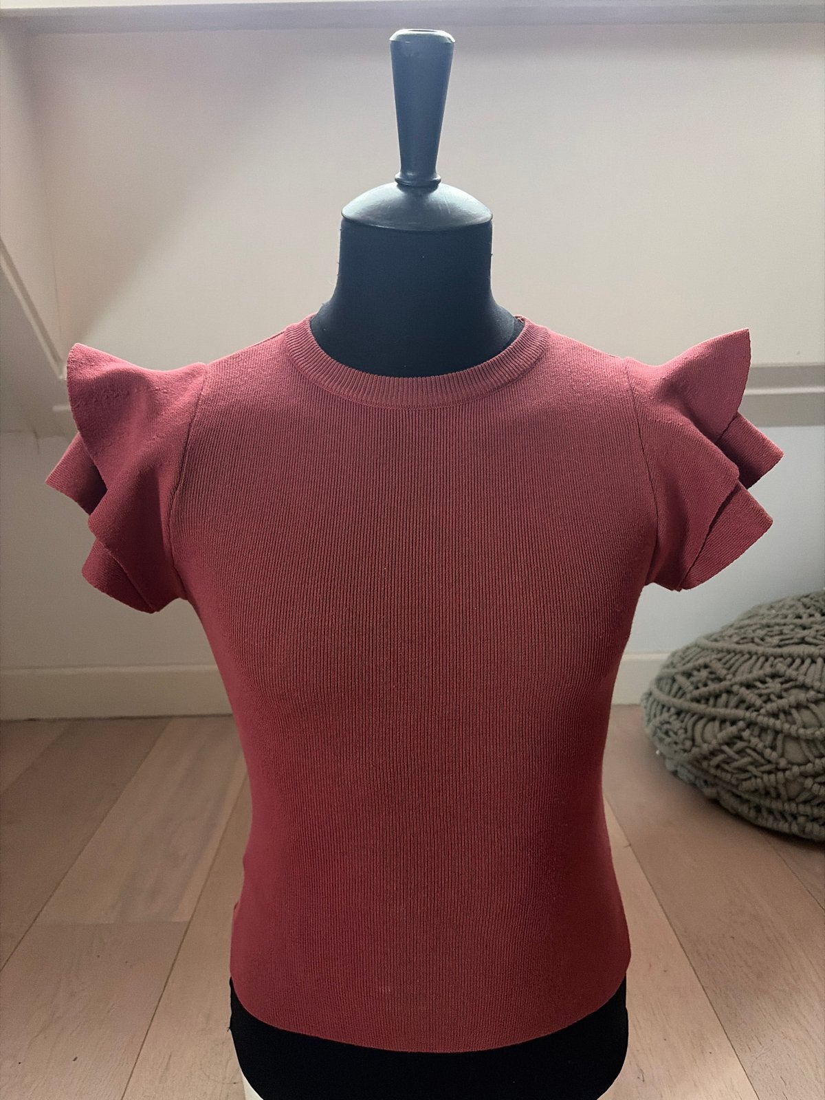 Luc-ce S/M rib top met vlinder mouwtjes - powder roze, Maat 38/40 (M), Ophalen of Verzenden, Zo goed als nieuw, Korte mouw