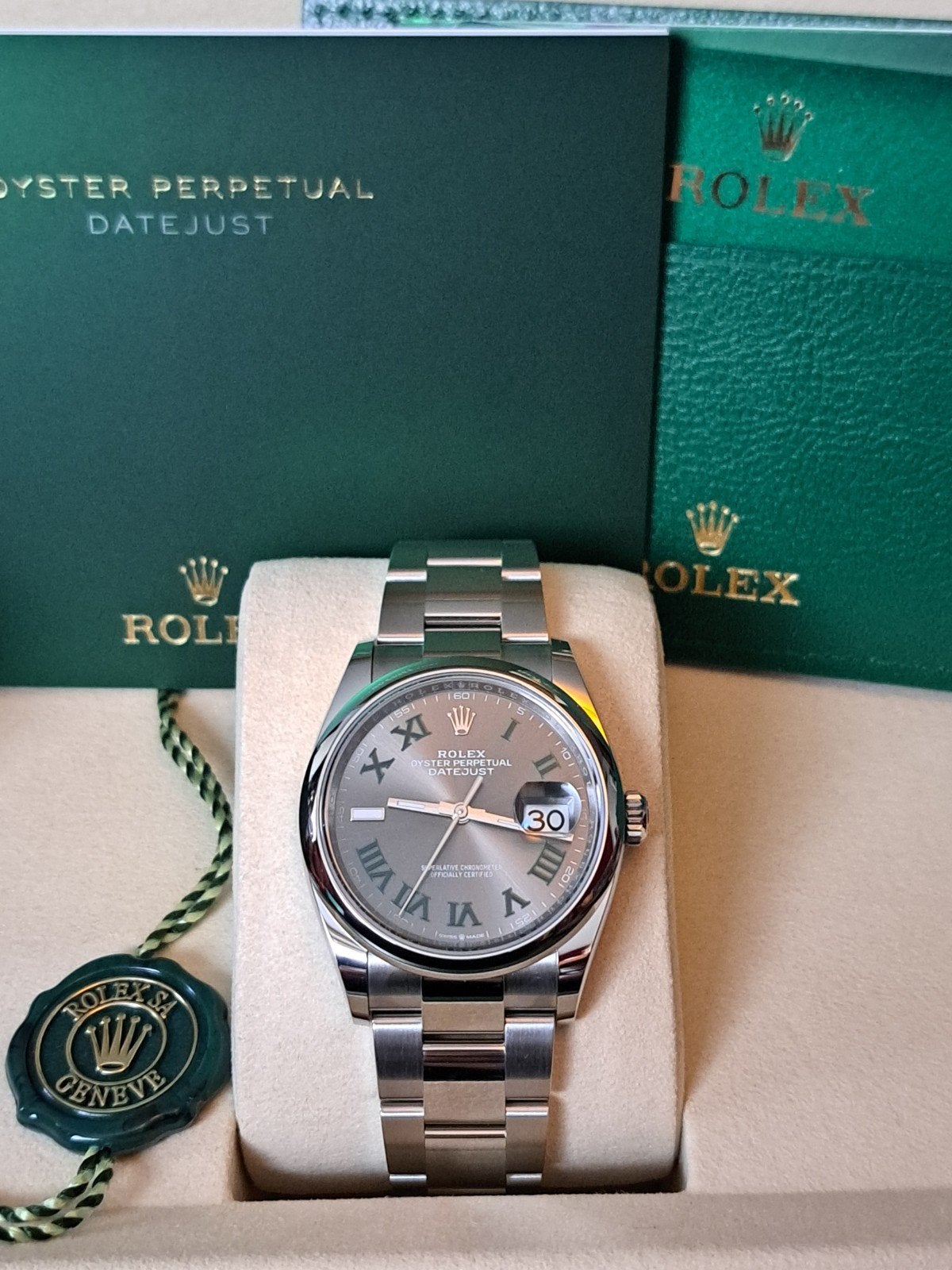 Rolex Datejust Oyster 36mm Wimbledon Nieuw, Ophalen, Staal, Polshorloge, Nieuw