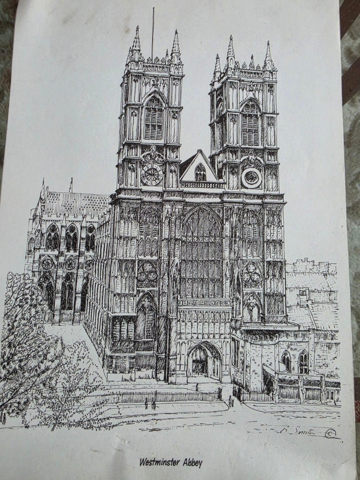 inkt tekening westminister abby, Ophalen of Verzenden
