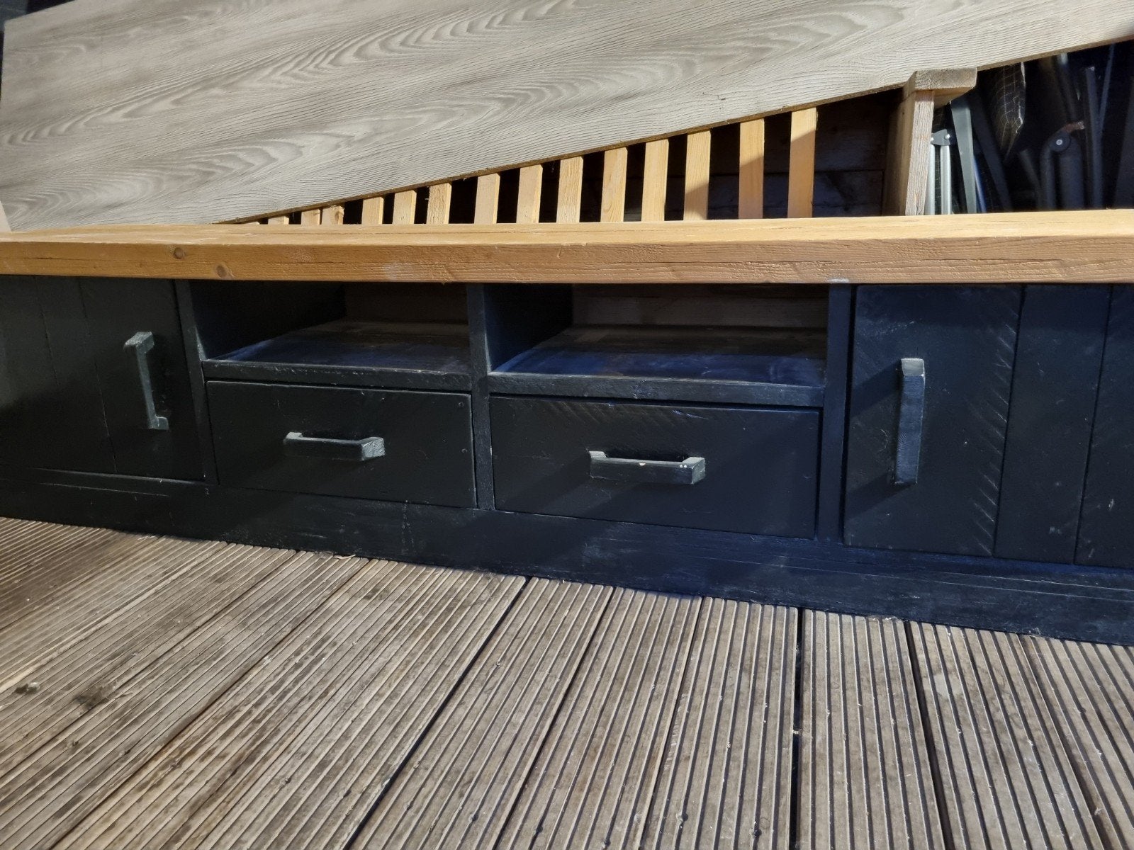 Houten TV-kast met 2 deuren en 2 lades - Veel opbergruimte, Huis en Inrichting, Ophalen, Gebruikt, 150 discs of meer, Hout