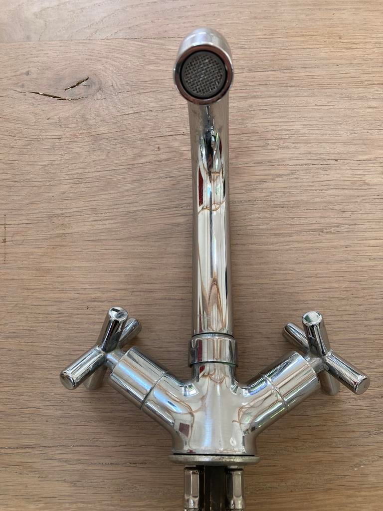 Chromen wastafelkraan met Dubbele Hendel, Ophalen of Verzenden, Zo goed als nieuw, Chroom, Kraan
