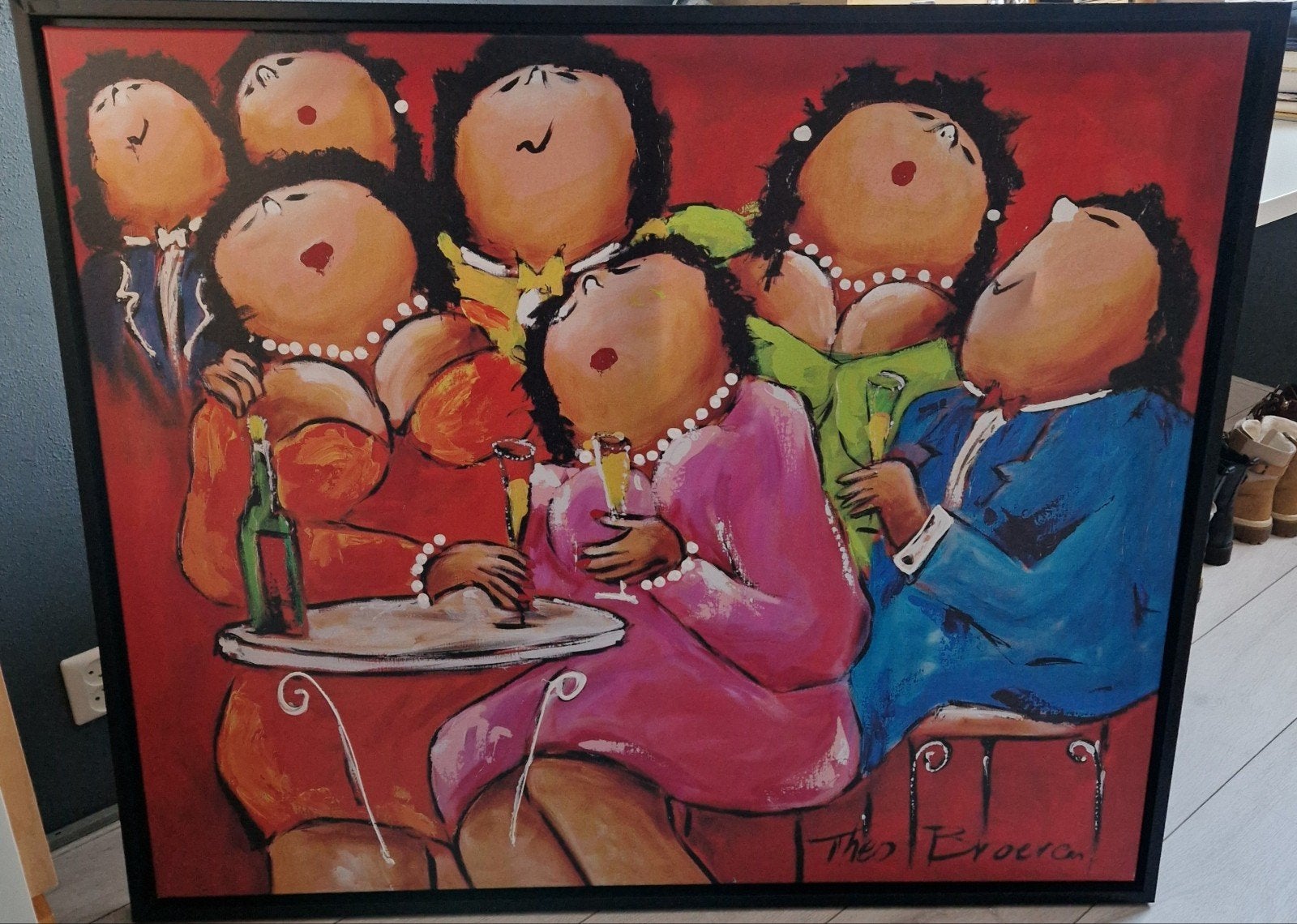 Schilderij Theo Broeren - Gezellige borrel 125,5 x 105 cm, Ophalen, Figuren