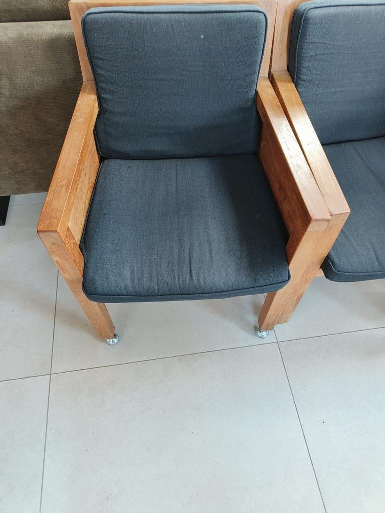 Teak houten eettafel stoel Betty met wielen en kussens, Ophalen, Gebruikt, Bruin, Stof
