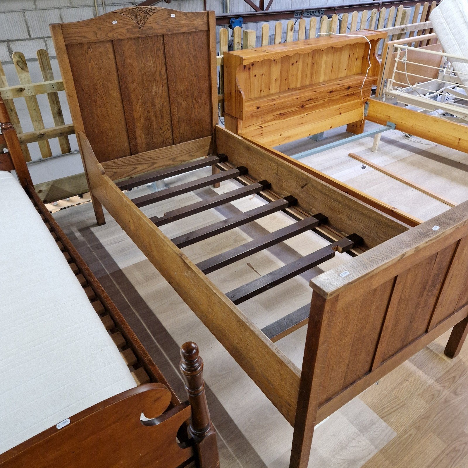 Antiek houten eenpersoonsbed, 96x200 cm, Ophalen of Verzenden