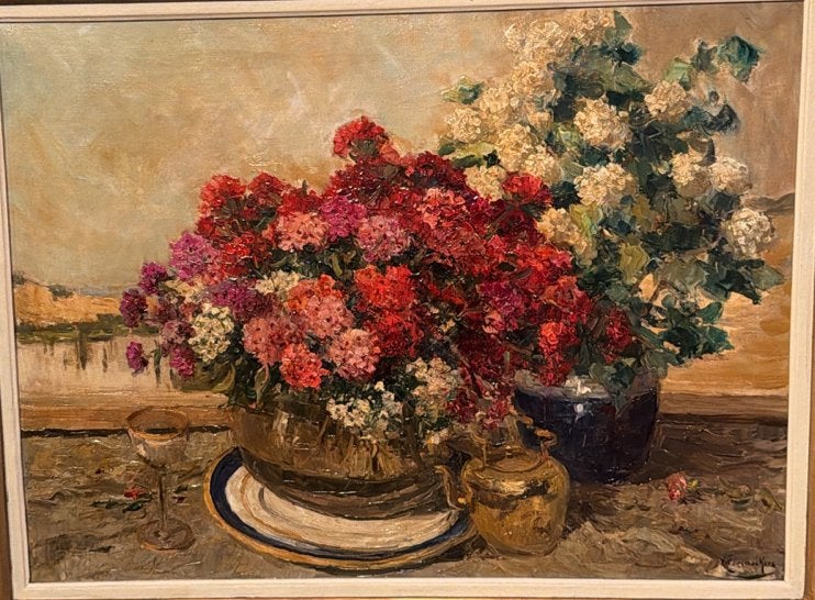 Victor Wagemaekers (1876-1953) - Bloemstilleven met wijnglas, Doek, Realistisch, Stilleven, Ophalen of Verzenden