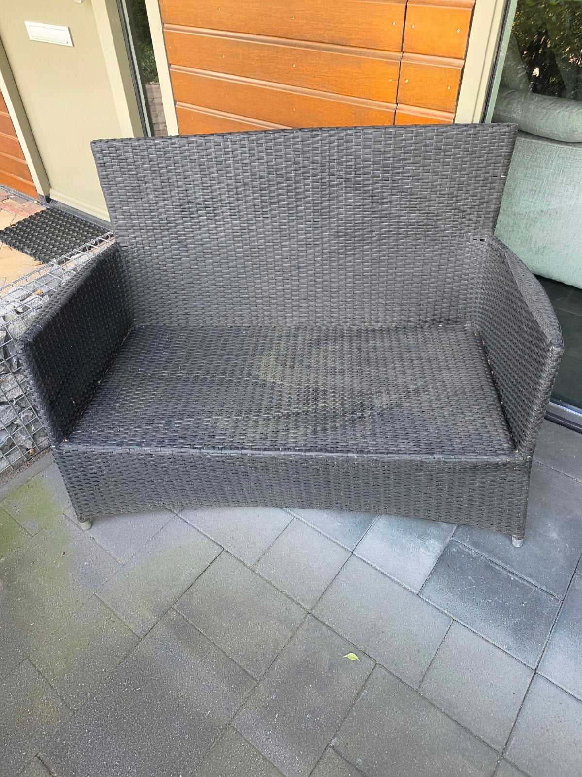 Wicker tuinbank - 2-zits - Donkergrijs, Tuin en Terras, Ophalen, Gebruikt, Wicker
