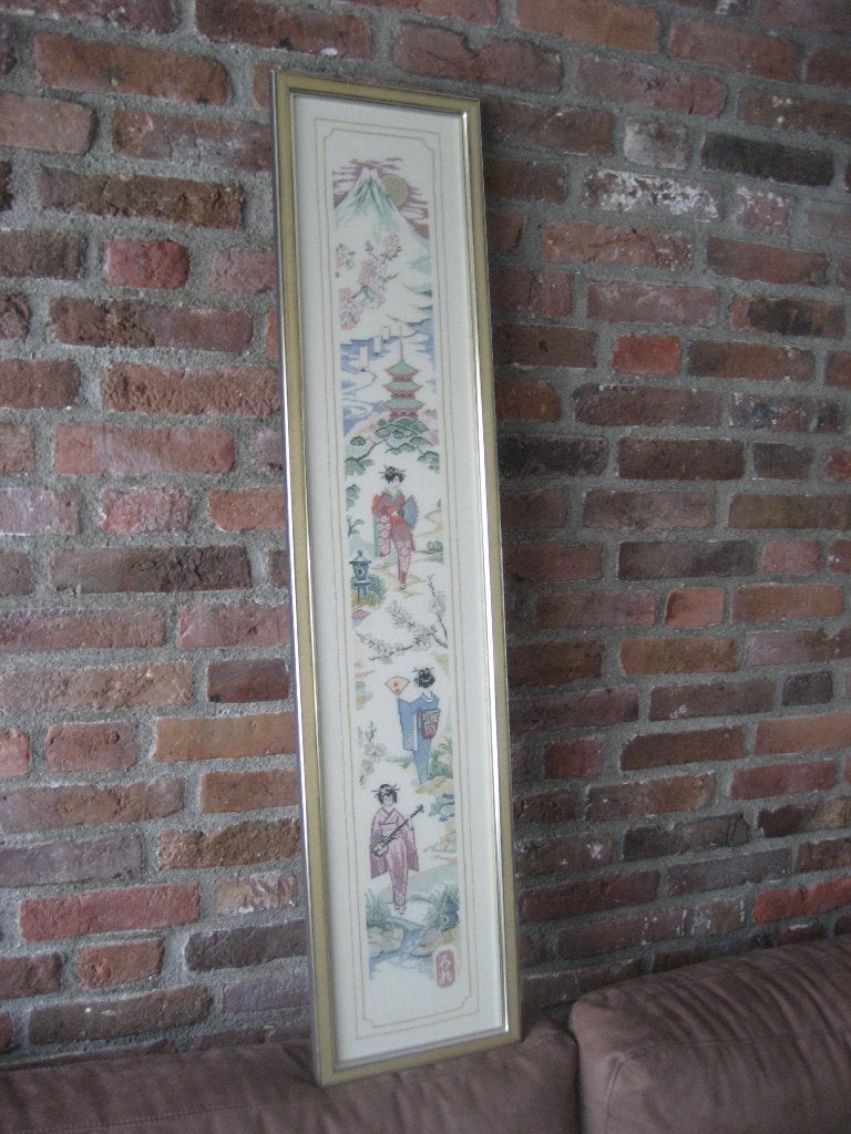 borduurwerk - Japan - ingelijst - 115 x 26 cm, Antiek en Kunst, Curiosa en Brocante, Ophalen