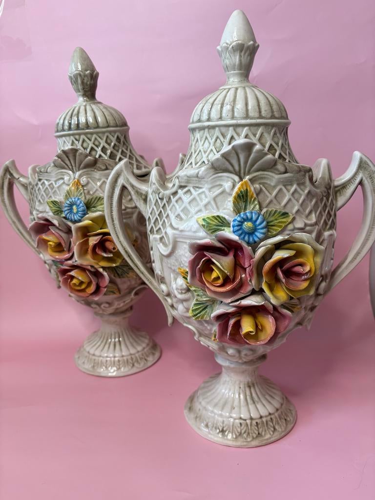 Capodimonte-stijl Porseleinen Urnen met Deksel - Beschadigd, Antiek en Kunst, Ophalen of Verzenden