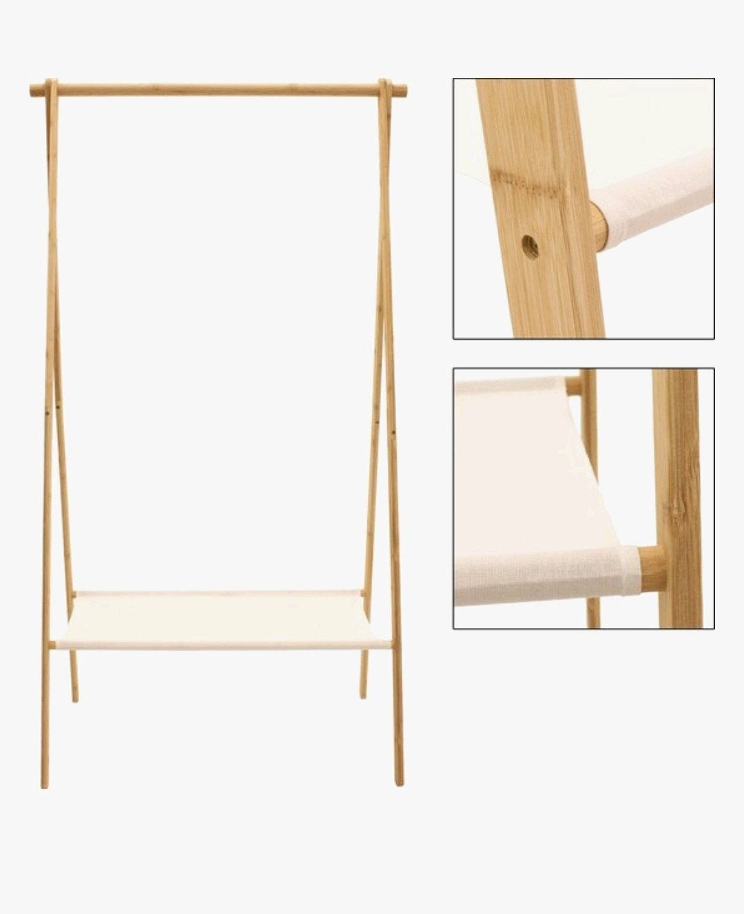H&S Collection Bamboe Kledingrek met Stoffen Binnenkant, Huis en Inrichting, Woonaccessoires | Kapstokken, Gebruikt, Staande kapstok