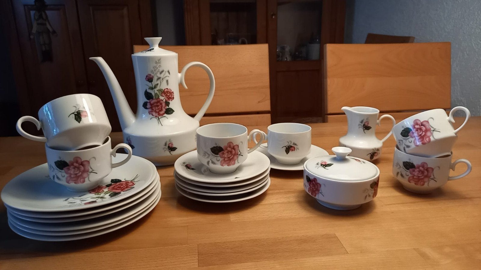 Vintage Bavaria Porseleinen Koffie-/Theeservies met Rozen, Antiek en Kunst, Ophalen of Verzenden