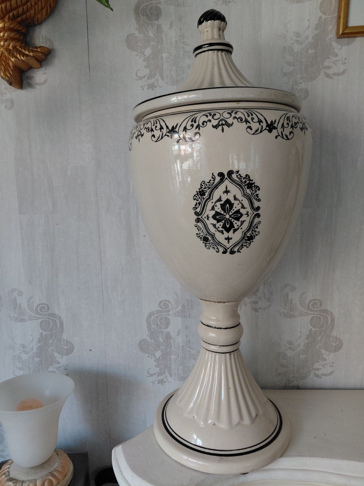 2 Luxe Sierpotten 60 cm - Crème met Zwart Decor, Ophalen of Verzenden