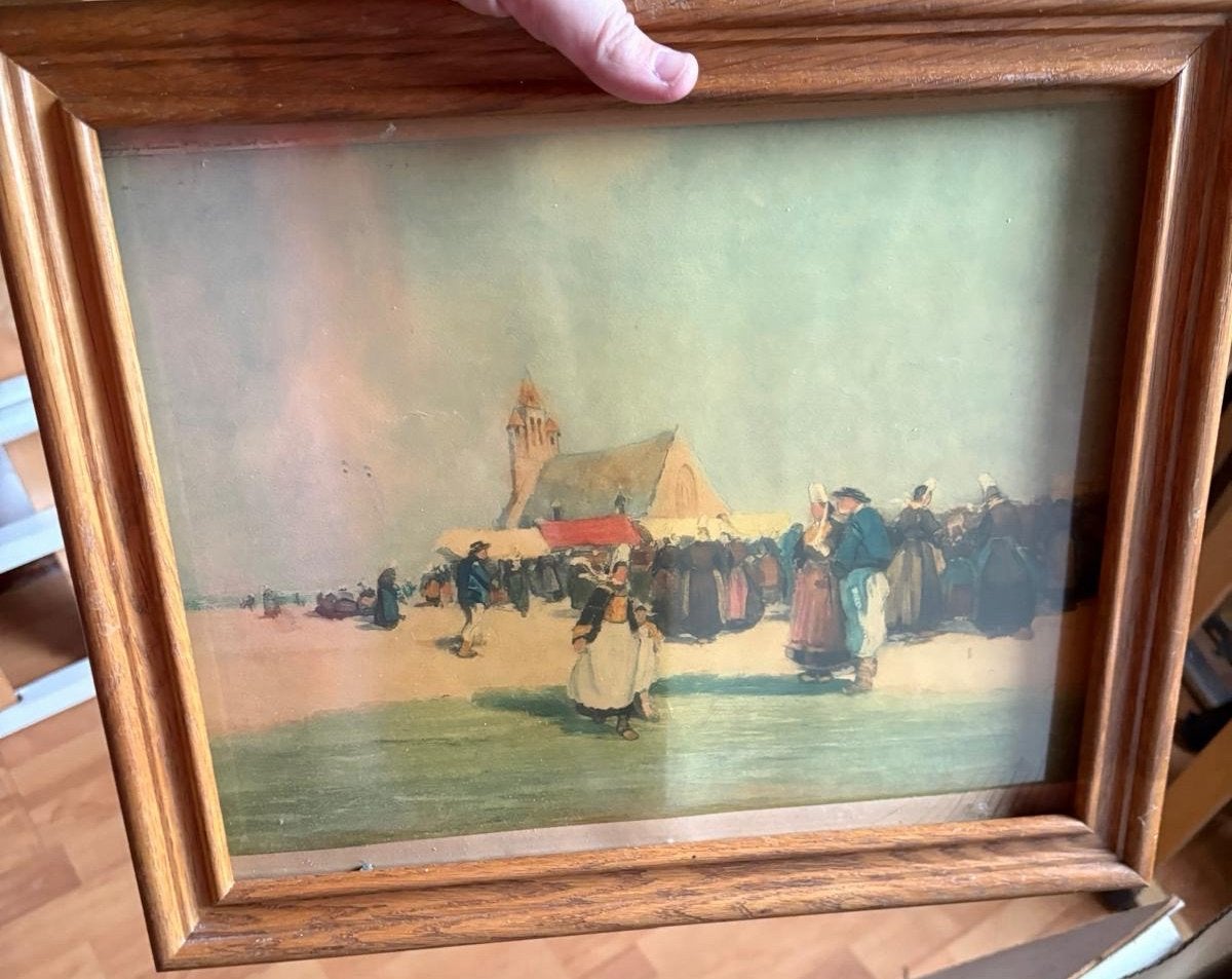 Klassiek schilderij: Dorpsgezicht met figuren, Ophalen, Doek, Olieverf, Klassiek
