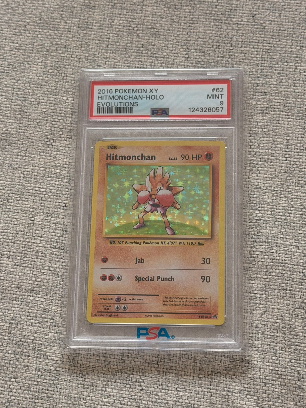 Base set Hitmonchan in PSA 9, Ophalen of Verzenden, Zo goed als nieuw