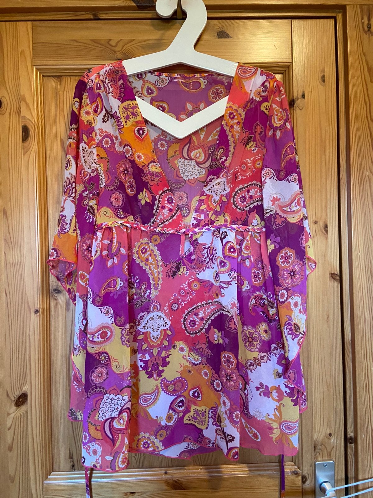 Top oranje paars roze lange mouw doorschijnend oto 51 lg78, Ophalen of Verzenden, Zo goed als nieuw, Paars, Blouse of Tuniek