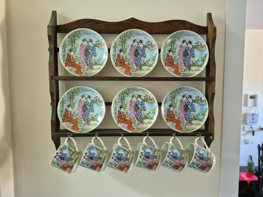 Vintage Japans theeservies met wandrek - Geisha decor, Ophalen of Verzenden
