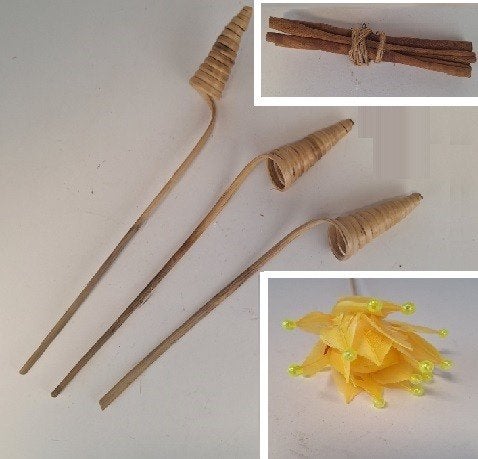 Cane Cones, bundel kaneelstokjes en stoffen bloem, Hobby en Vrije tijd, Meerkleurig, Ophalen of Verzenden, Knutselmateriaal, Natuurlijk materiaal
