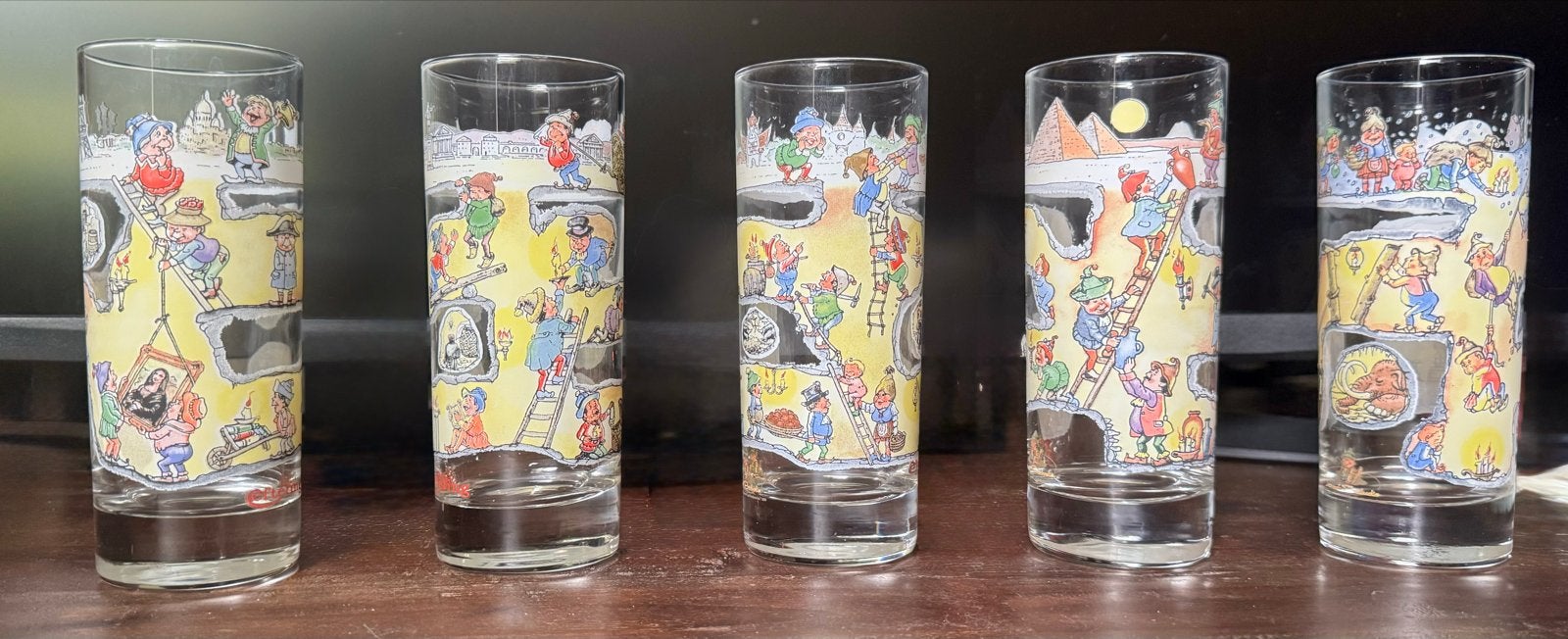 Efteling Longdrink Glazen (5) van Volk Laaf - Collectors Ite, Verzamelen, Ophalen of Verzenden, Overige figuren, Gebruikt, Servies