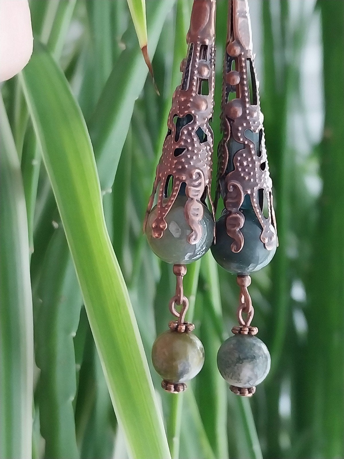 Lange Indian Agaat Oorbellen #37465, Sieraden, Tassen en Uiterlijk, Oorbellen, Verzenden, Zo goed als nieuw, Hangers, Met edelsteen