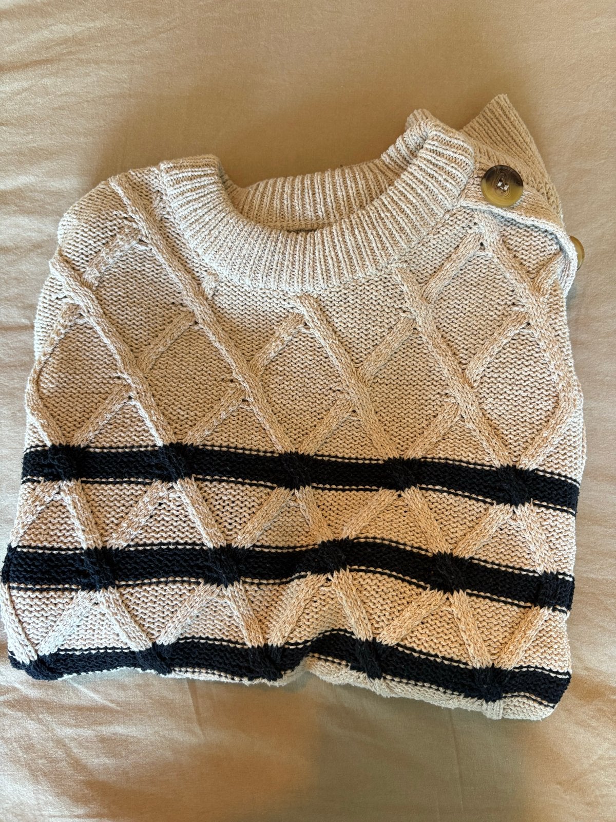 Only Life Gebreide Trui met Strepen en Knopen - Maat S, Ophalen of Verzenden, Zo goed als nieuw, Maat 36 (S), Beige