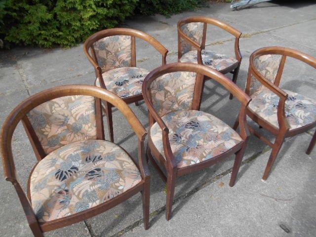 5 vintage leuning stoelen, Ophalen, Hout, Gebruikt, Bruin