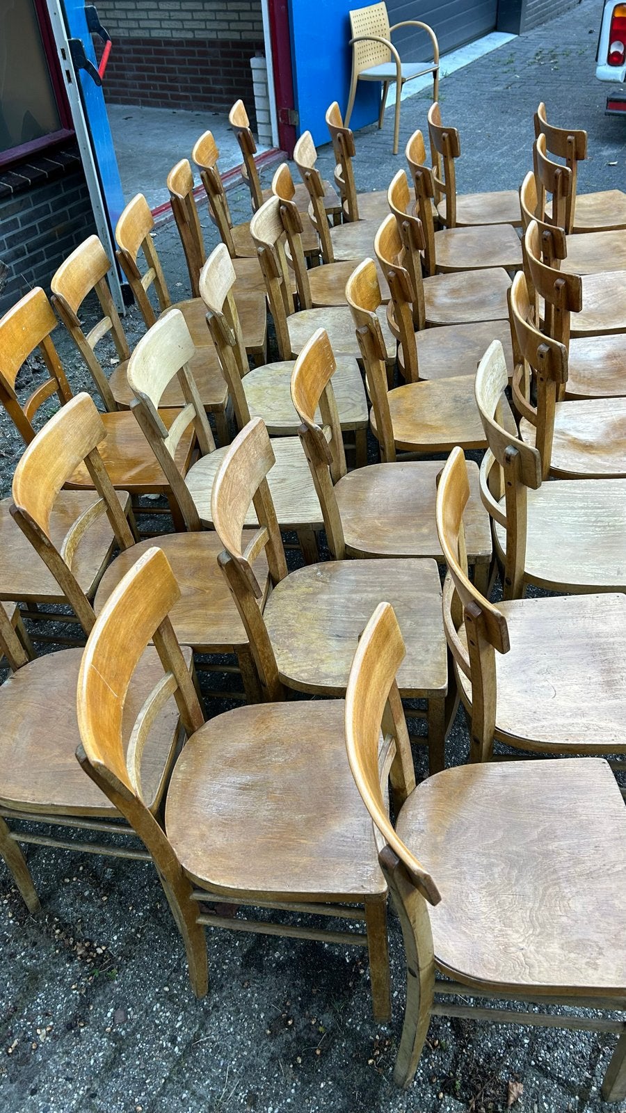 Grote partij vintage houten stoelen, Huis en Inrichting, Stoelen, Ophalen, Gebruikt, Vijf, Zes of meer stoelen, Hout