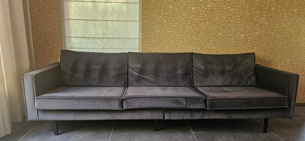 BePureHome Rodeo Velvet Bank + Hocker – Donkergrijs, Ophalen, Gebruikt, Driepersoons, 75 tot 100 cm