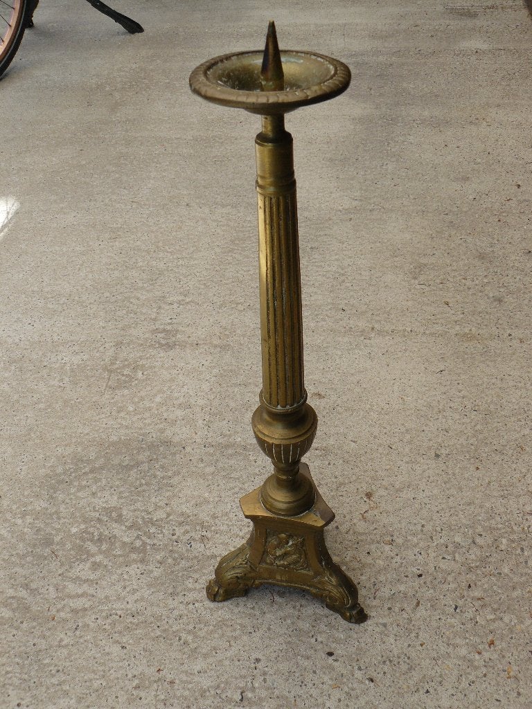 zware kandelaar metaal verkoperd 53 cm hoog, Antiek en Kunst, Ophalen of Verzenden, Overige materialen