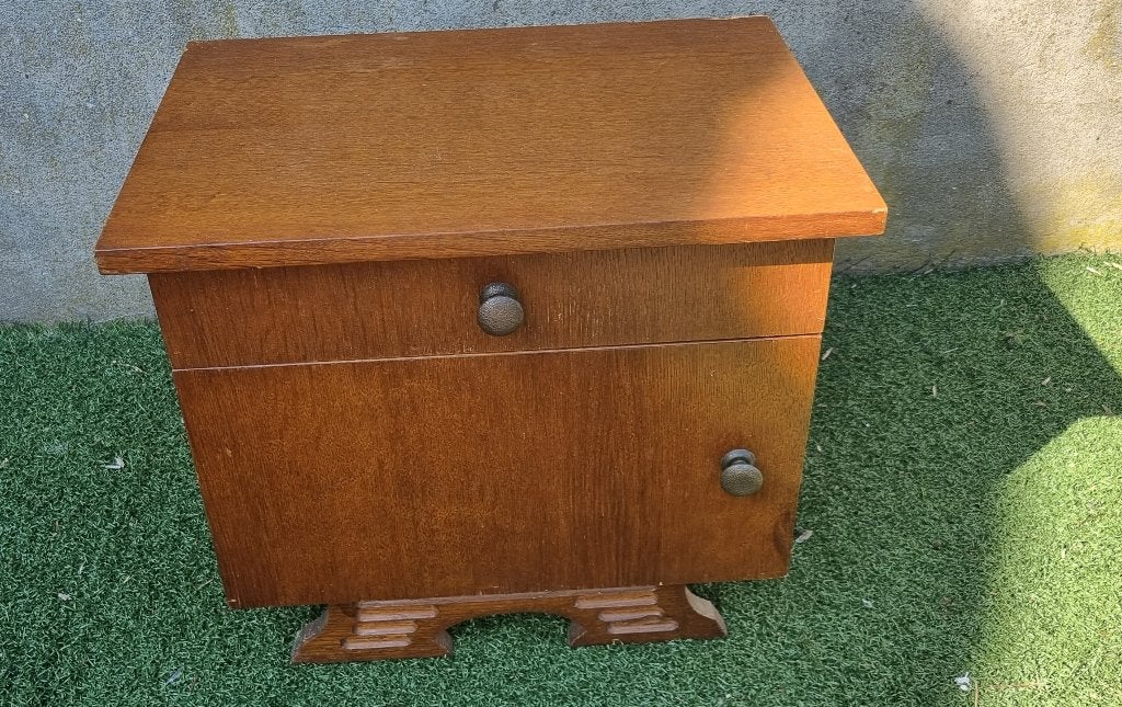 Stevig nachtkastje hout, vintage hxbxd 44x49x34, Ophalen, Gebruikt, 45 tot 65 cm, Minder dan 55 cm