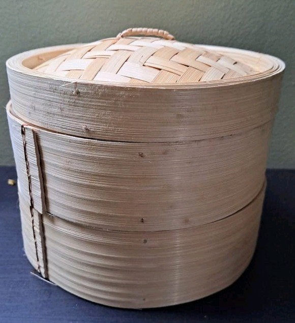 Nieuw bamboe stoommandje 20cm - 2 lagen met deksel, Ophalen, Nieuw