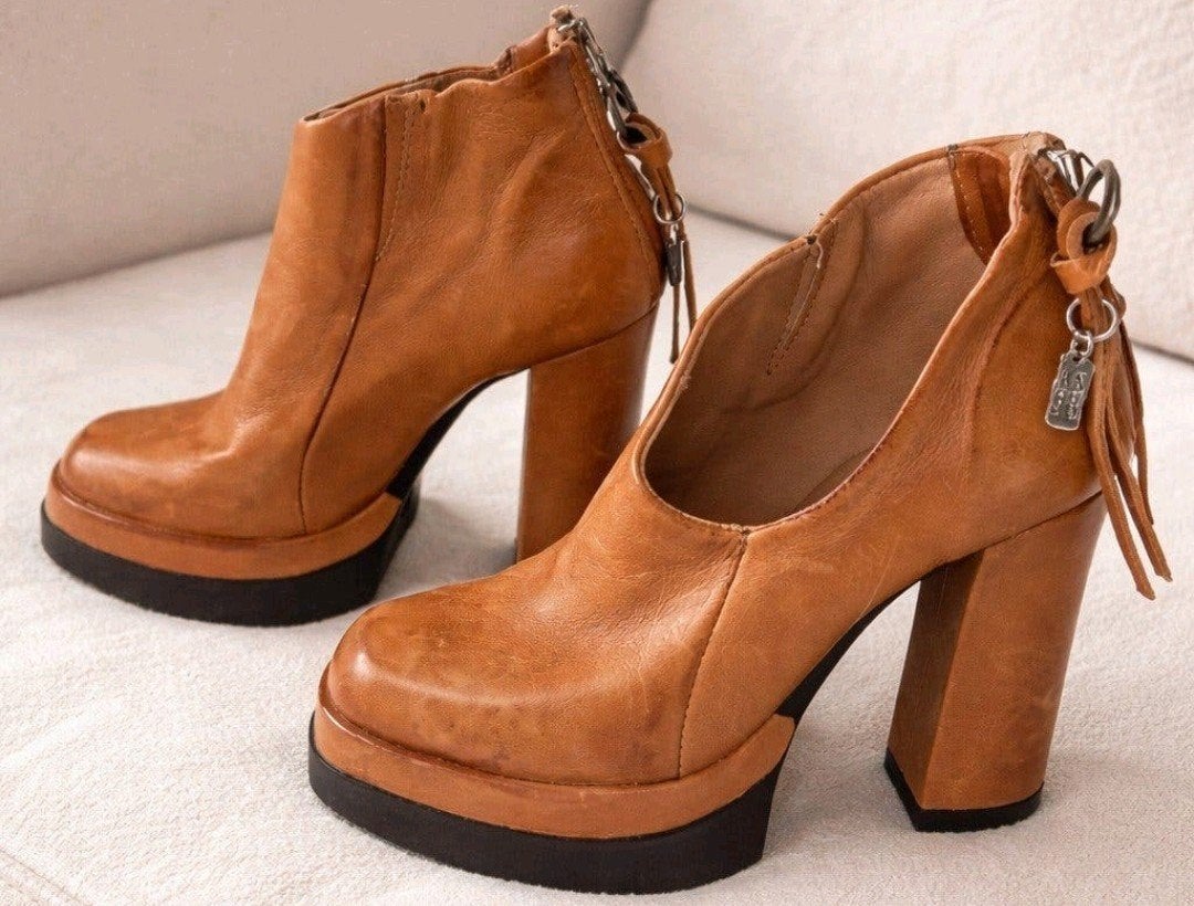*NIEUW* Leren enkellaarzen met plateau hak - A.S. 98, mt 36., Bruin, Verzenden, Nieuw, Schoenen met hoge hakken