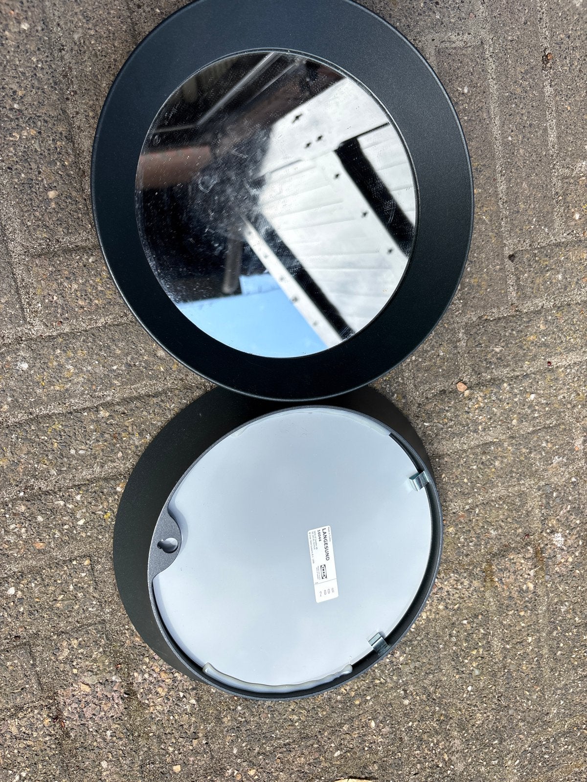 IKEA Langesund spiegel, zwart, rond, Huis en Inrichting, Woonaccessoires | Spiegels, Ophalen, Rond, Zo goed als nieuw, Minder dan 100 cm
