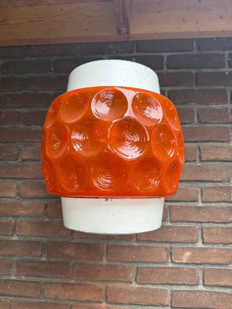 2 Vintage buitenlampen Glashütte Limburg Brutalisme Sixties, Ophalen, Gebruikt, Oranje, Buitenlamp