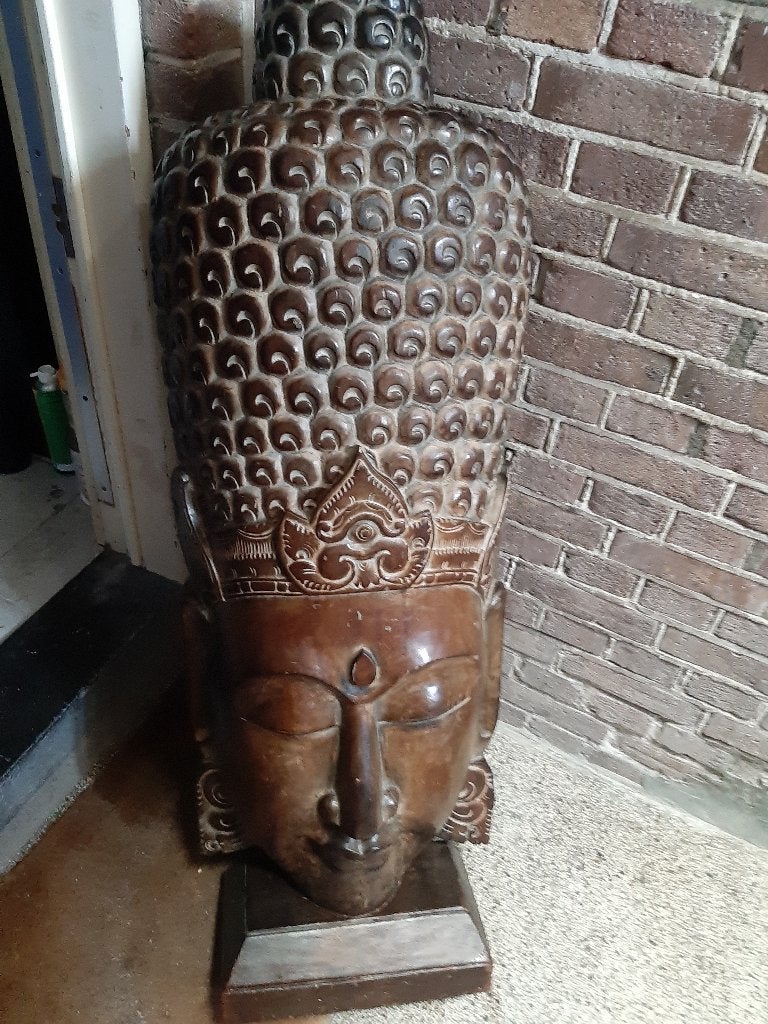 Beeld, Boeddhabeeld. Houtsnijwerk, vakkundig uit Indonesië, Ophalen, Art deco, Handgemaakt, Masker