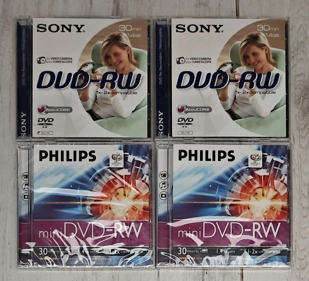 4x Mini-DVD-RW Philips nieuw in seal Sony gebruikt, Ophalen of Verzenden