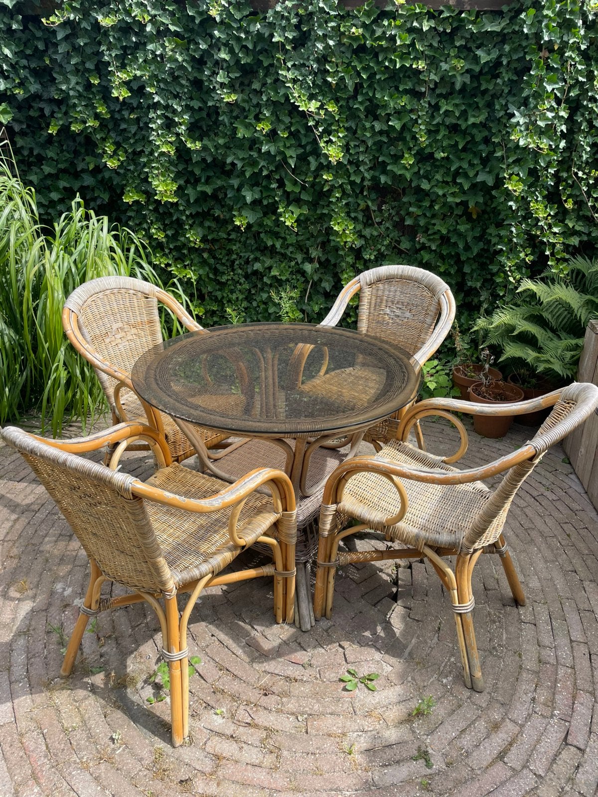 4 Tuinstoelen riet type Kurhaus, Ophalen, Gebruikt, Rotan, Tuinset