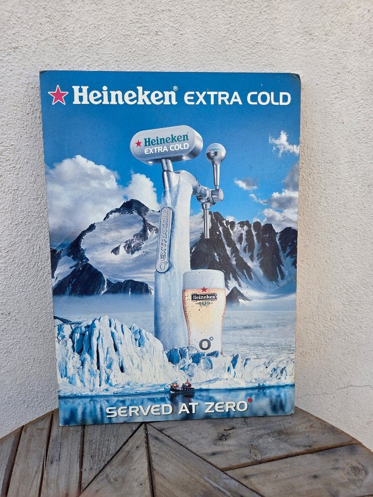 Heineken Extra Cold kartonnen reclamebord, Ophalen of Verzenden, Gebruikt, Reclamebord, Plaat of Schild, Heineken