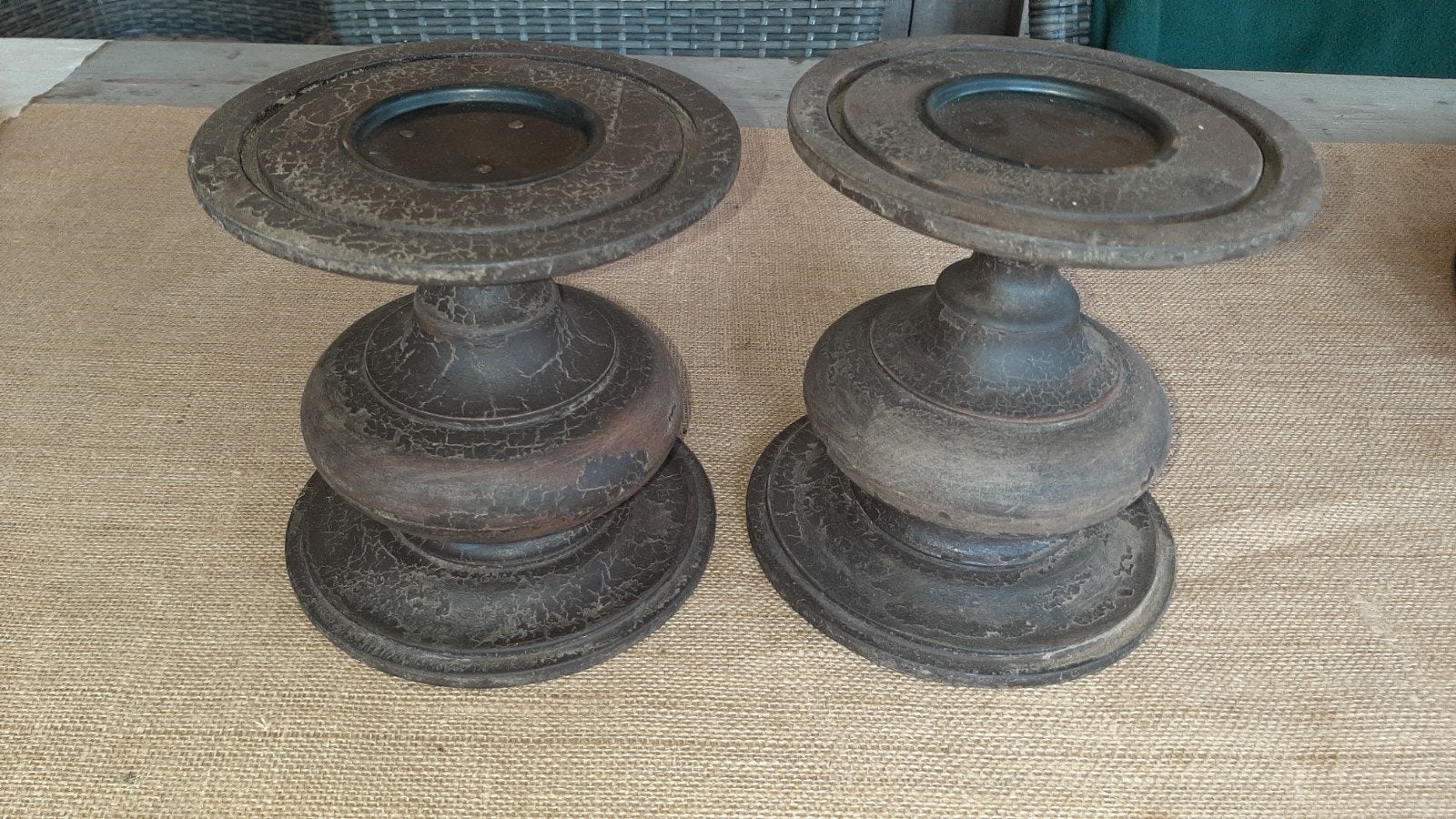 Landelijke Kandelaars., Bruin, Verzenden, Zo goed als nieuw, 18 cm