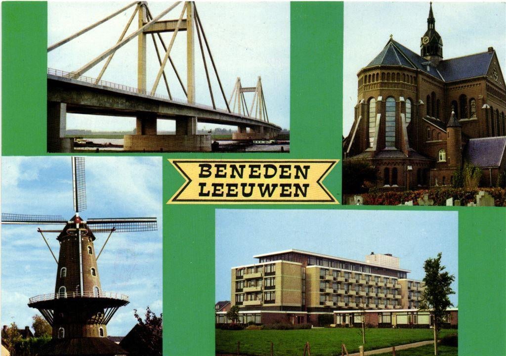 Beneden Leeuwen - 4 afb o.a. kerk brug molen - ongelopen, Verzamelen, Ansichtkaarten | Nederland, Ophalen of Verzenden, Voor 1920