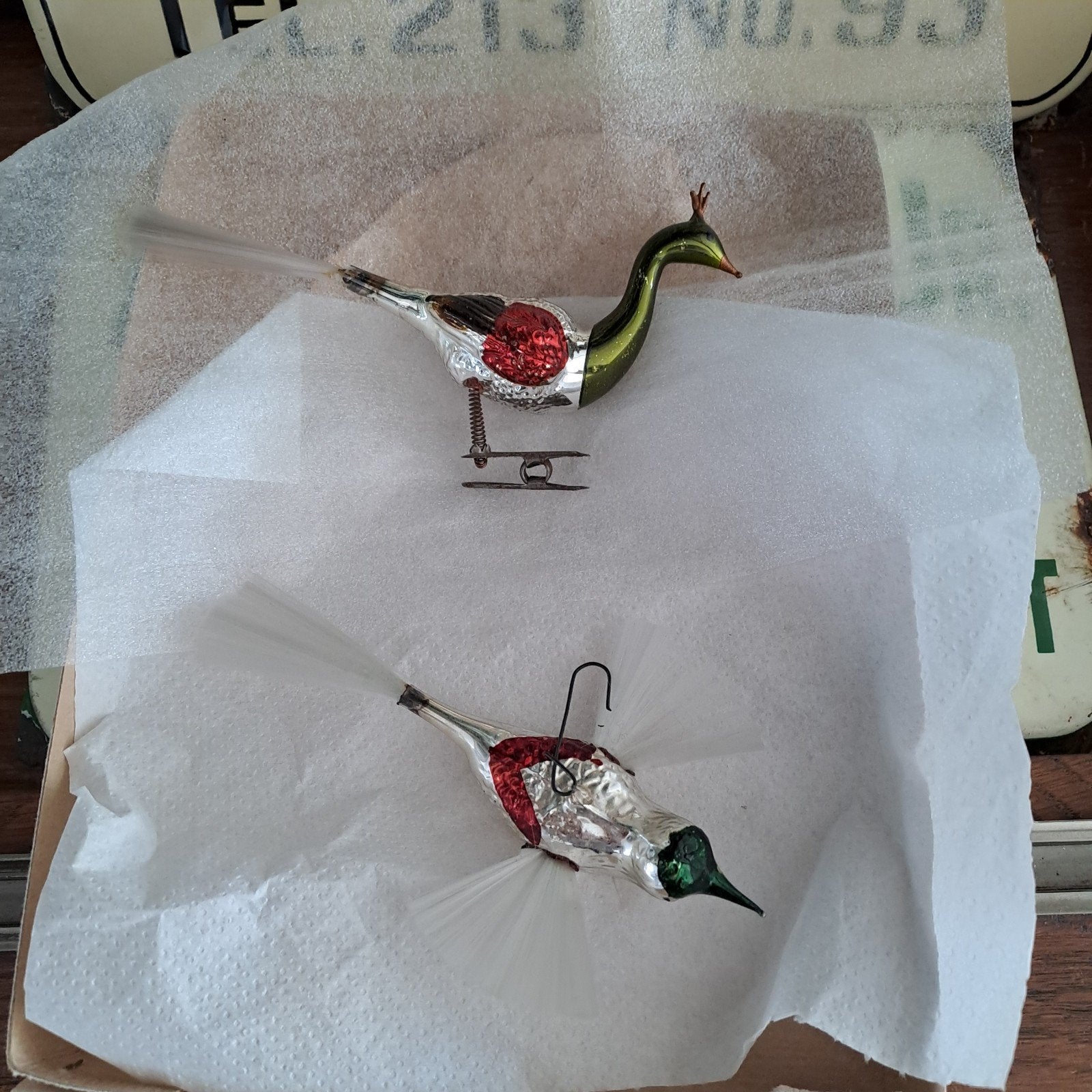 2 antieke kerstballen vogels, Ophalen of Verzenden