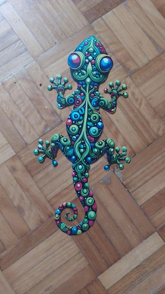 Aluminium wanddecoratie gekko, kleurrijk en modern, Metaal, Wandsculptuur, Meerkleurig, Nieuw