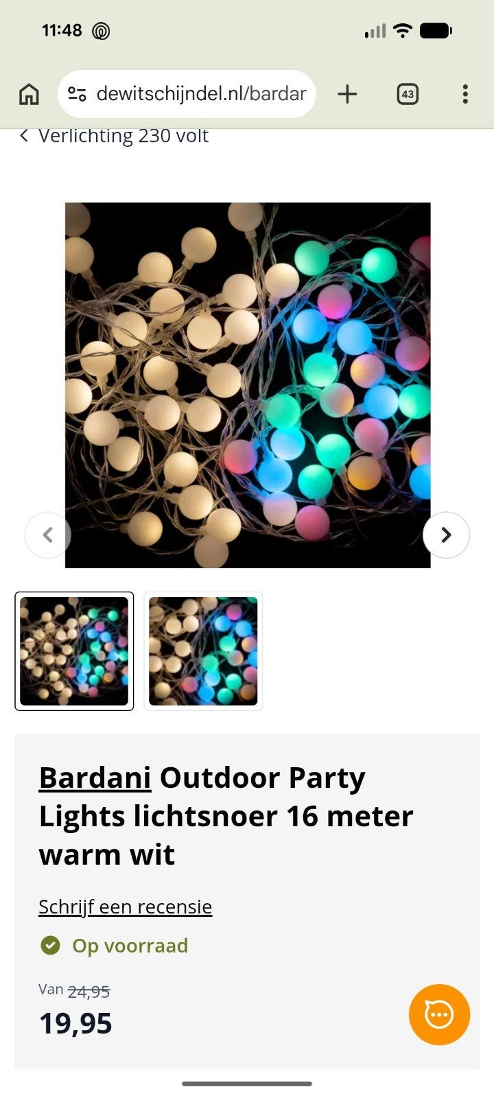 Bardani Outdoor Party Lights lichtsnoer 16 meter warm wit, Ophalen, Wit, Overige merken, Waterbestendig