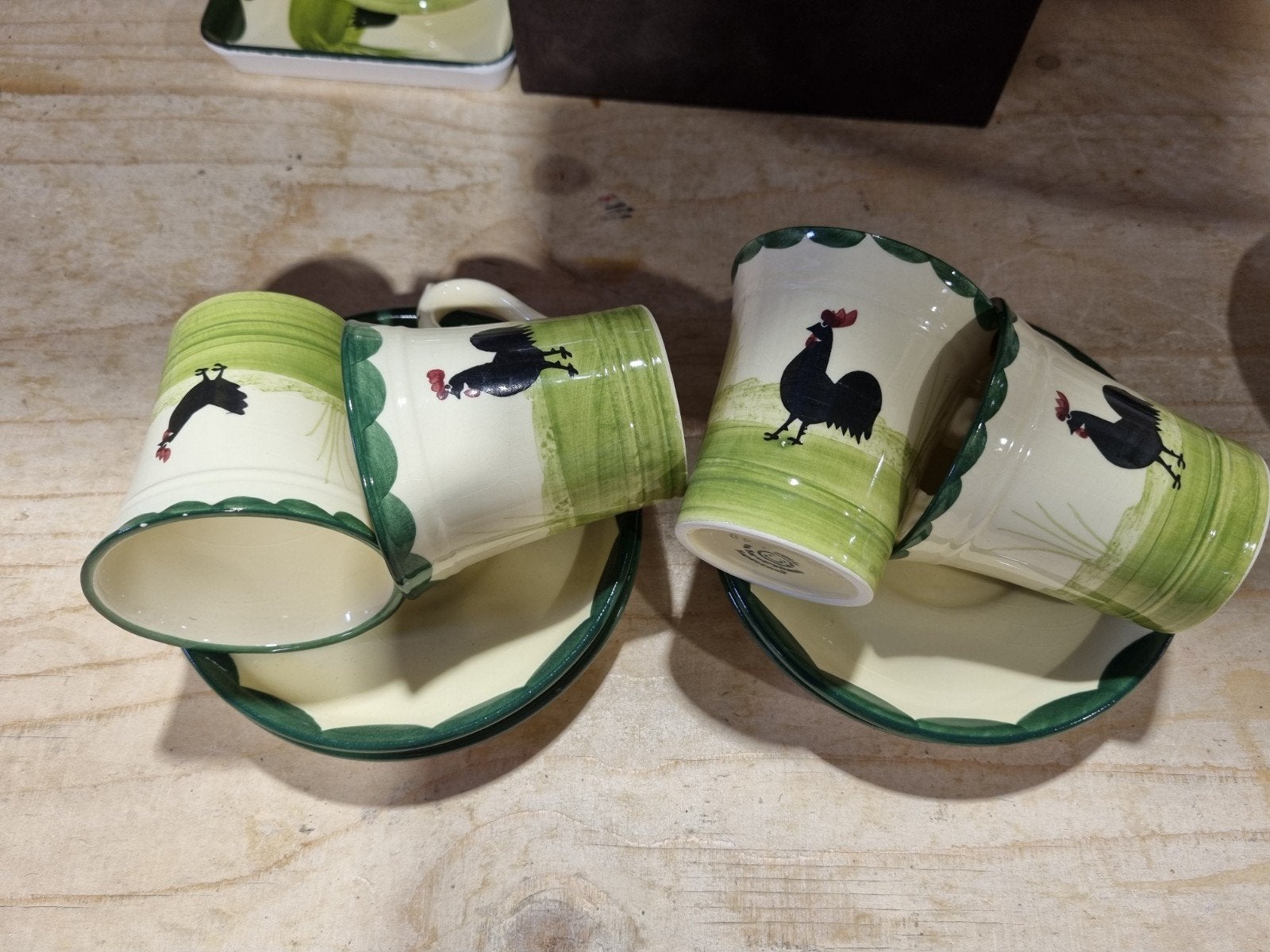 4 x Zeller Keramik Kop en Schotel Kip en Haan - 306, Huis en Inrichting, Keuken | Servies, Info@zellerkeramik.de, Keramiek, Landelijk/Boerenbont