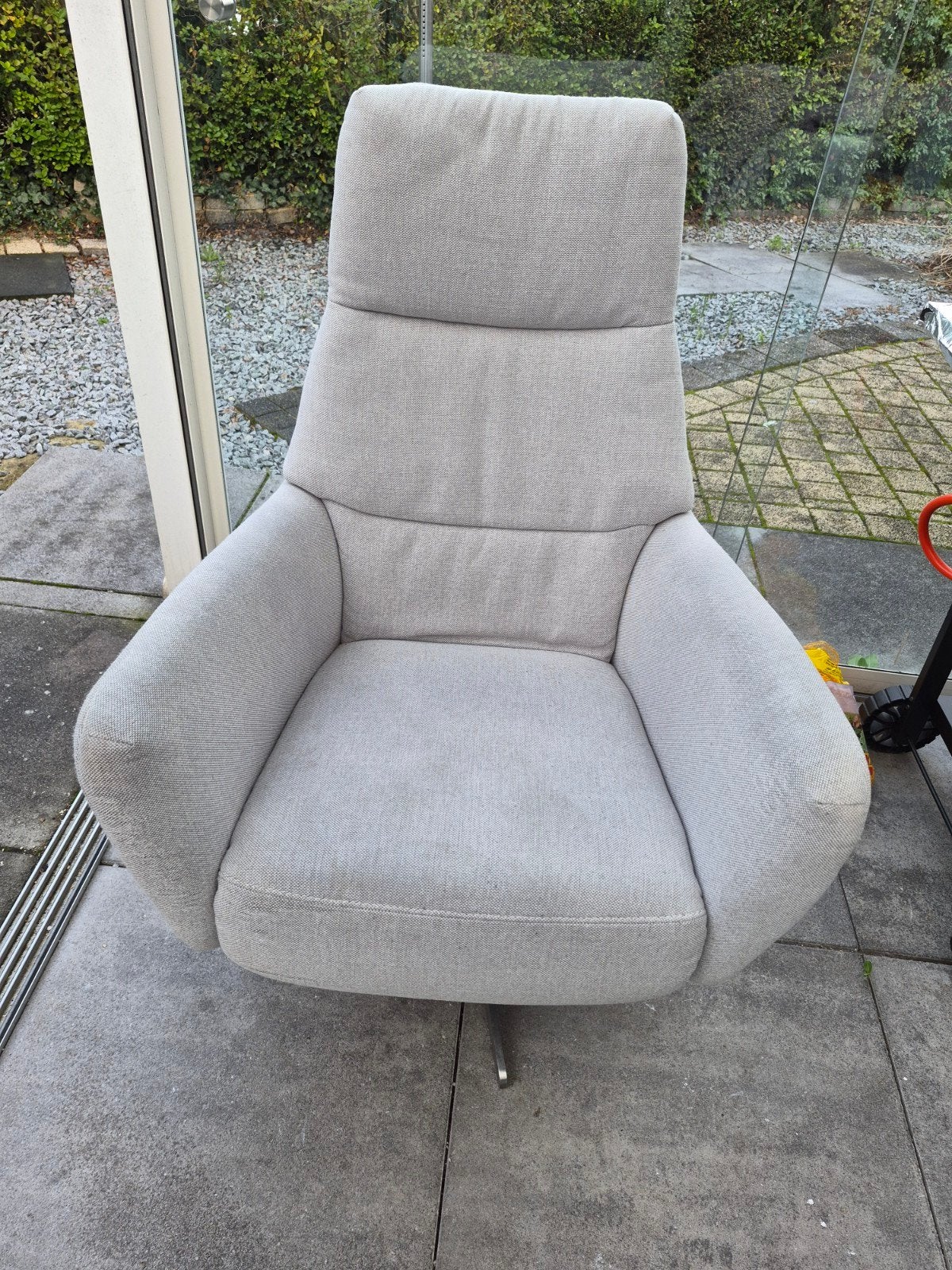Lichtgrijze stoffen fauteuil, Ophalen, Gebruikt, 75 tot 100 cm, Stof