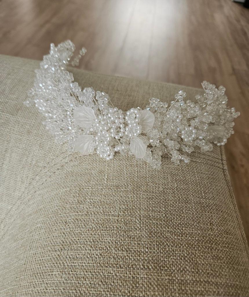Elegante bruidshaarband/ bruids kroon, Ophalen of Verzenden, Zo goed als nieuw, Wit, Accessoires
