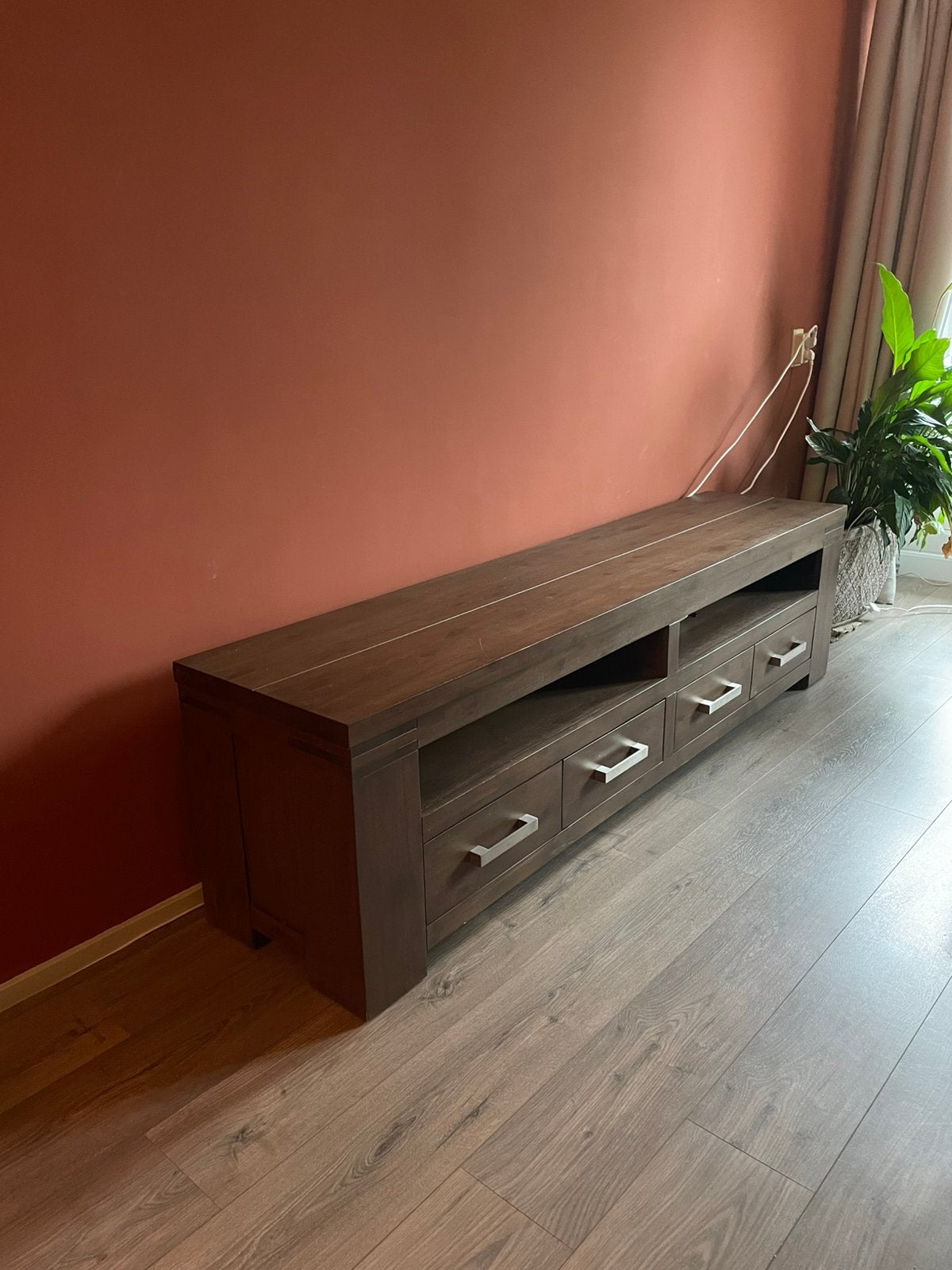 Houten tv meubel, Ophalen, Gebruikt, Landelijk, 200 cm of meer