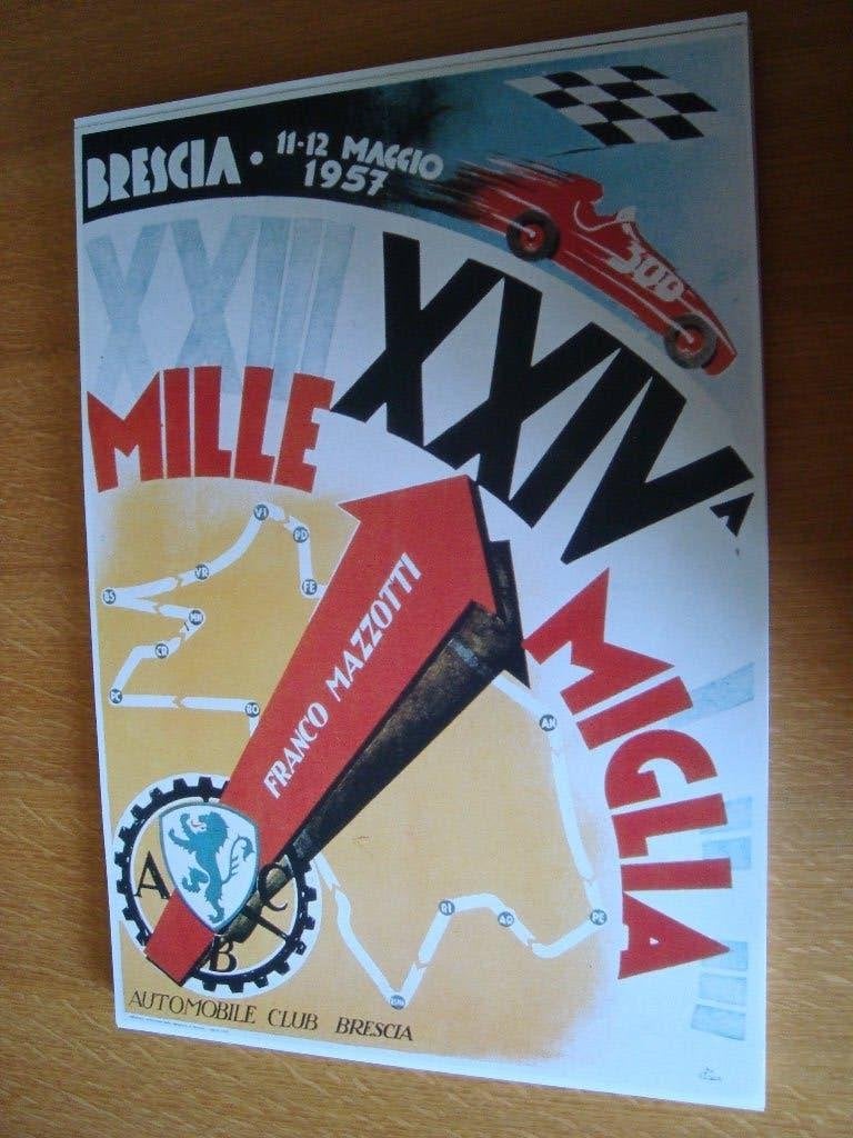 Mille miglia 1957 plaat 42-30 cm, Ophalen of Verzenden, Nieuw, Auto's