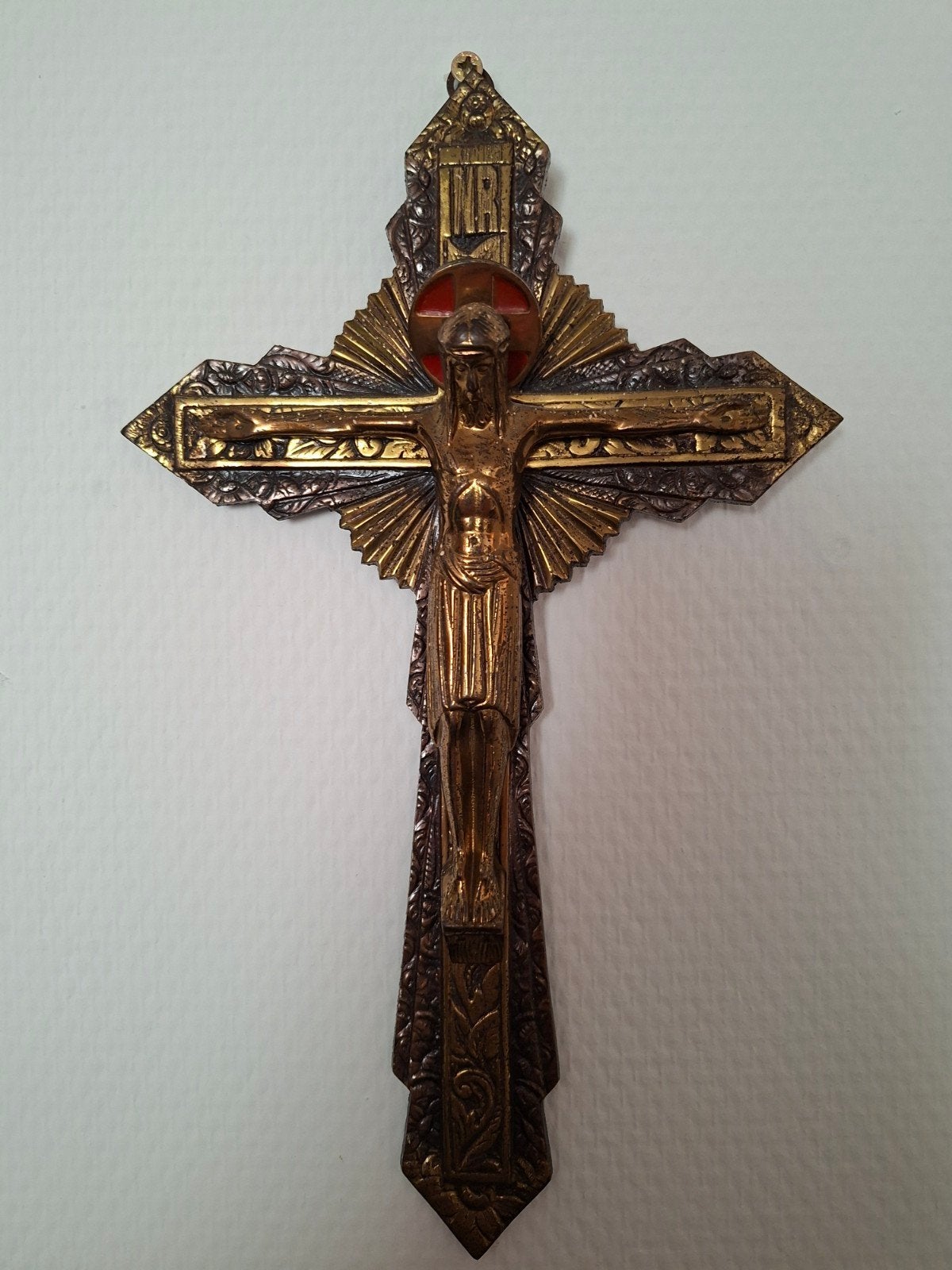 Art Deco kruis van messing met mooie details, Antiek en Kunst, Ophalen of Verzenden